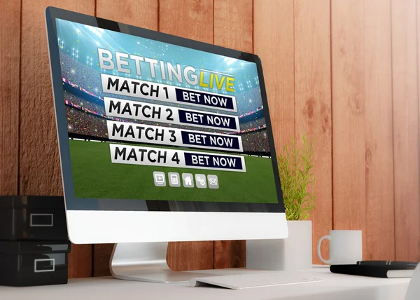 Workspace with computer showing betting live website — Stock Photo, Image