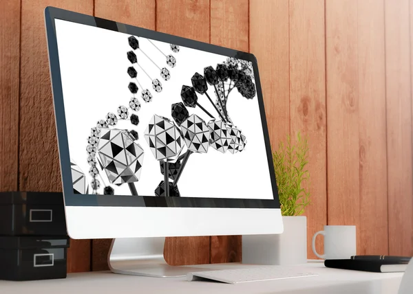 Workspace with computer scientific research — Stock Photo, Image