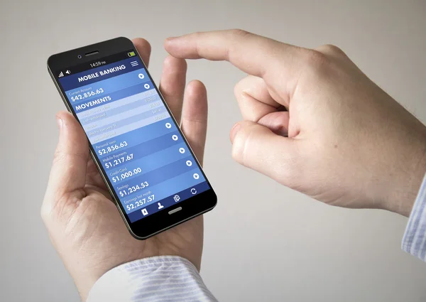 Mann benutzt Handy mit Banking-App — Stockfoto