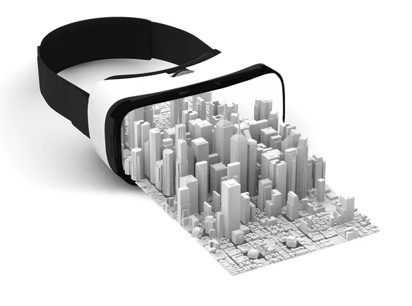 Virtuell verklighet glasögon med city pop ut — Stockfoto