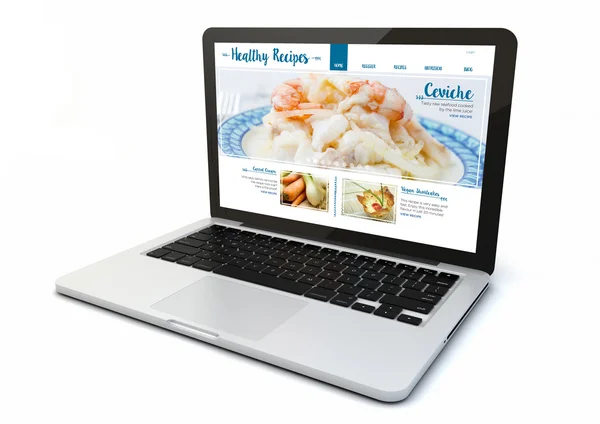 Computer with online healthy recipes — Stock Photo, Image