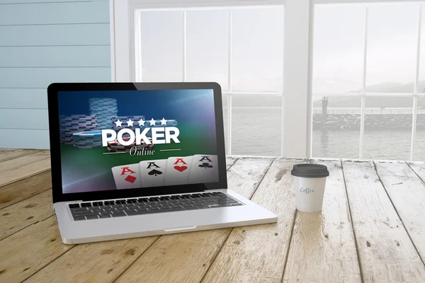 Laptop met online pokerwebsite op scherm — Stockfoto