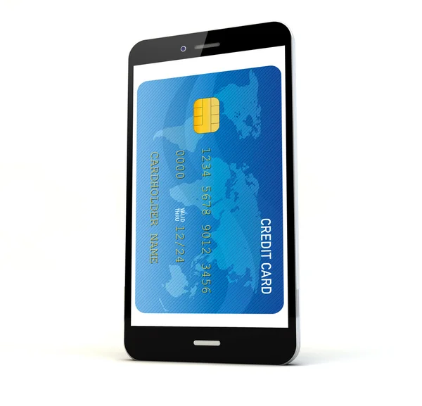携帯電話の画面上のクレジット カード — ストック写真