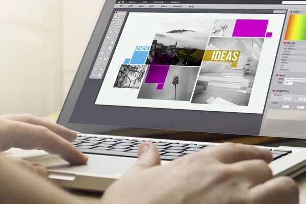 Man använder laptop med grafisk design — Stockfoto