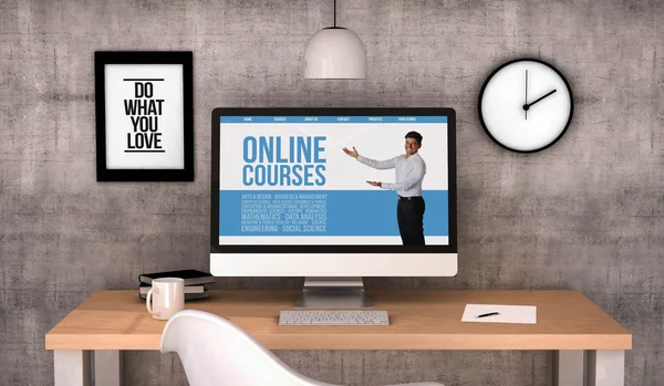 Desktop with online courses on screen — Stock Photo, Image