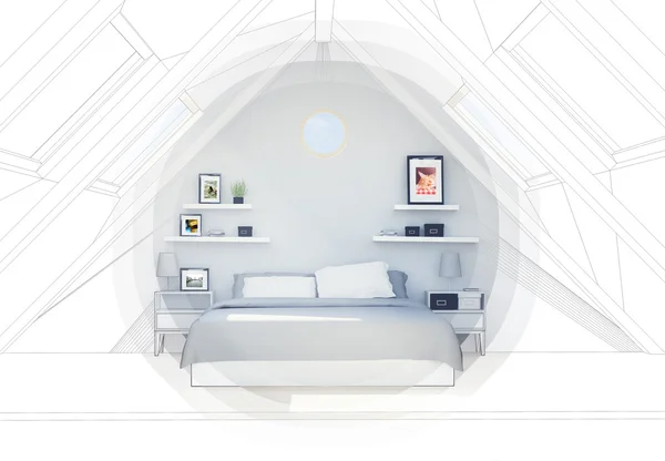 Letto attico con wireframe CAD — Foto Stock
