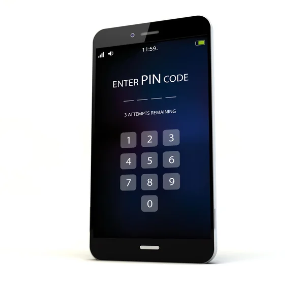 Telefon komórkowy z pin kod zabezpieczający — Zdjęcie stockowe
