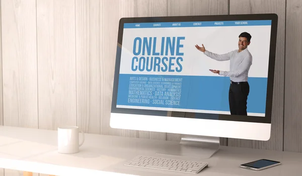 Werkruimte met online cursussen op scherm — Stockfoto