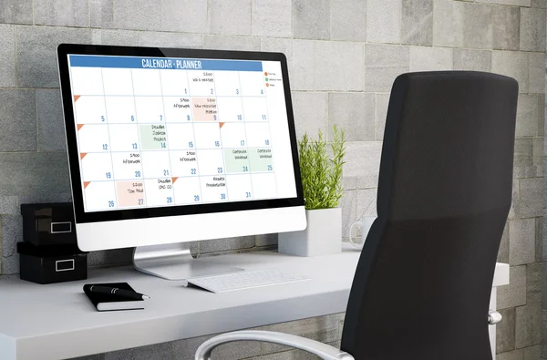 De kalender van de werkruimte op het computerscherm — Stockfoto