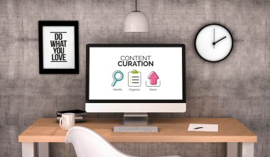 content curation concept on screen computer clipart