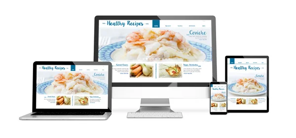 Devices with healthy recipes on screens — Stock Photo, Image