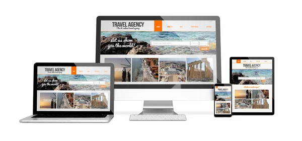 Apparaten met reisbureau responsieve website — Stockfoto