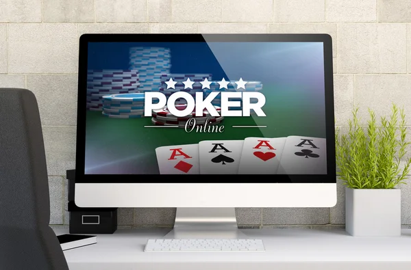 Computer waarop poker spel scherm — Stockfoto