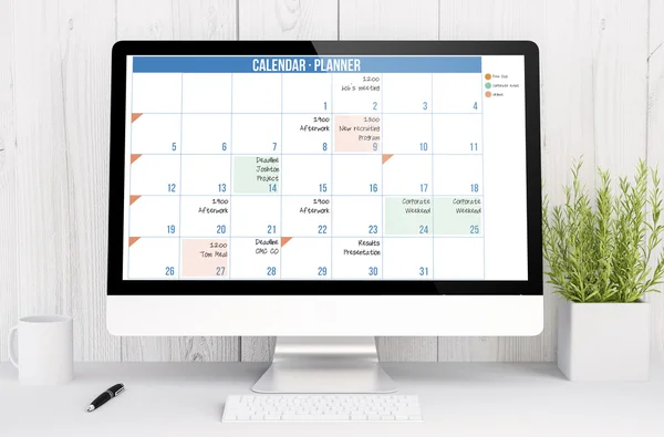 Kalender planner op computerscherm — Stockfoto