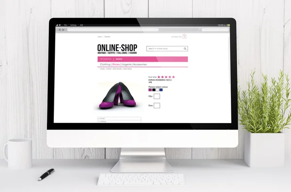 Online-shop op computerscherm — Stockfoto