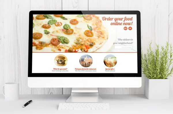 Τροφίμων παραγγελία ιστοσελίδα στην οθόνη του υπολογιστή — Φωτογραφία Αρχείου