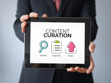 Content Curation graphic on tablet screen clipart