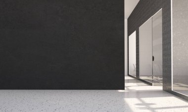 Ofisteki siyah duvar 3D çizim modeli.