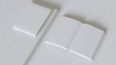 Kitap, beton arkaplan 3d oluşturma üzerine makara