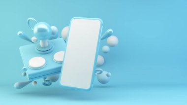 Mobil oyun konsepti mavi arkaplanda 3D görüntüleme