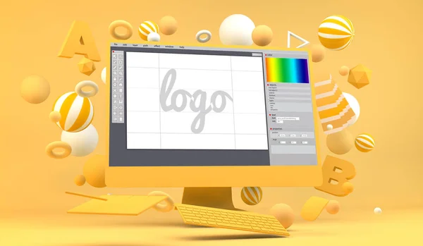 Grafisch Logo Web Design Computer Mock Rendering — Stockfoto