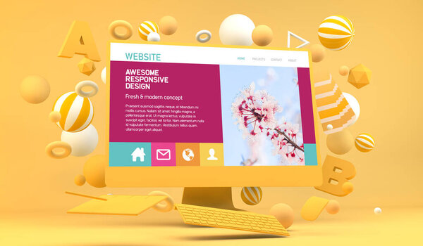 Graphic Web Design Computer Mock Rendering — Stock Photo, Image