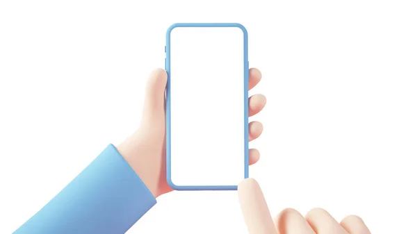 Cartoon Hand Mit Smartphone Rendering Isoliert — Stockfoto