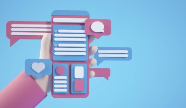 Çizgi filmlerdeki eller arayüz kavramını tutarken akıllı telefon 3D görüntüleme