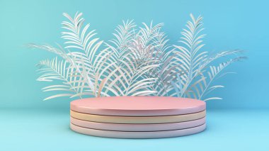 Beyaz palmiye yapraklı minimum podyum sahnesi
