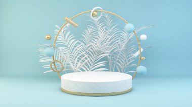 Asgari mermer ve altın podyum 3D görüntüleme