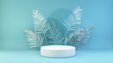 Mavi arkaplandaki mermer platform 3d oluşturma