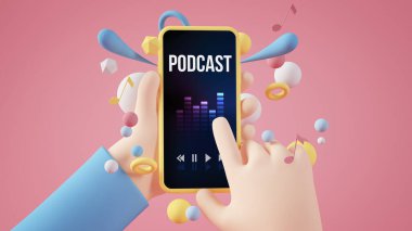 Çizgi film elleri sarı podcast akıllı telefon 3D görüntüleme