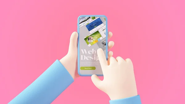 Cartoon hands with smartphone 3d rendering
