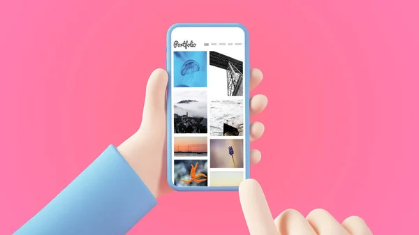 Porfolio Teléfono Inteligente Dibujos Animados Renderizado — Foto de Stock
