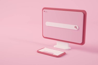 Çevrimiçi arama 3D görüntülemesi olan minimal pembe bilgisayar