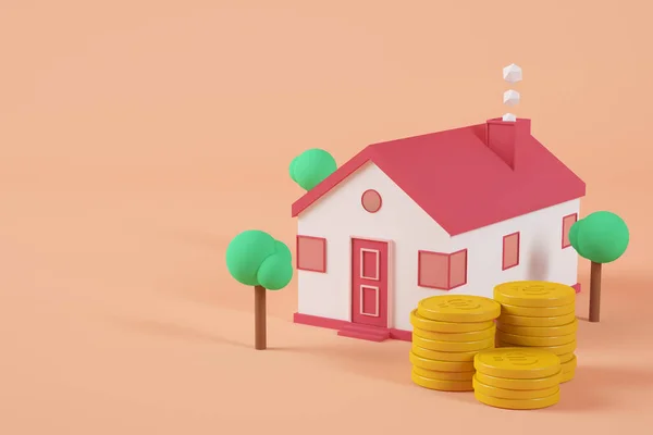 House Coins Rendering Concept — Stock Photo, Image
