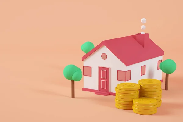 Casa Con Monedas Concepto Representación — Foto de Stock