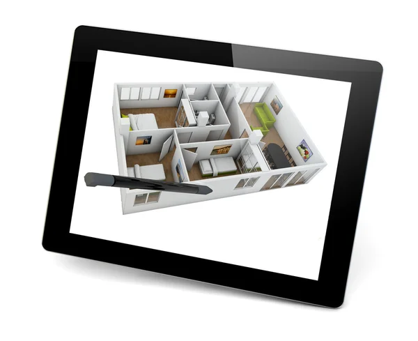 Projektování domu na počítači tablet pc — Stock fotografie