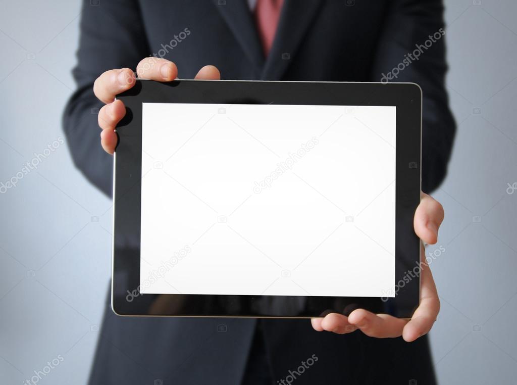 businessman with blank display tablet