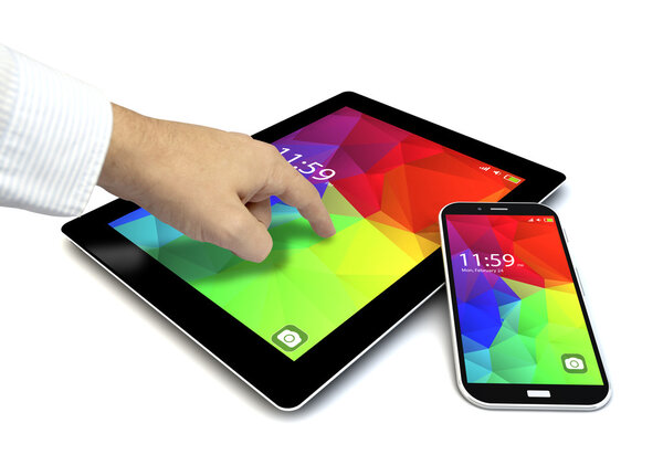 Hand touching the screen