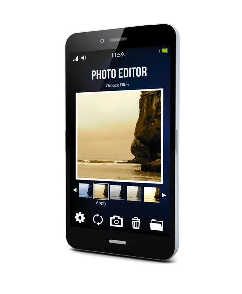 Aplicación editor de fotos en un teléfono inteligente — Foto de Stock