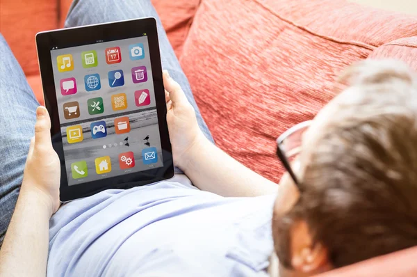 Man with locked tablet — Stock Photo, Image