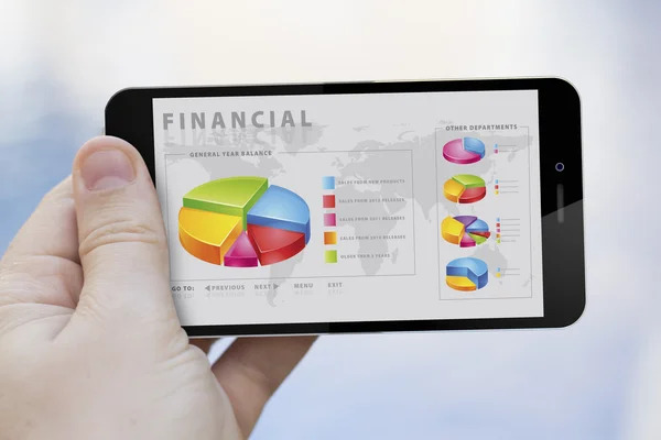 Smartphone met financiële app — Stockfoto