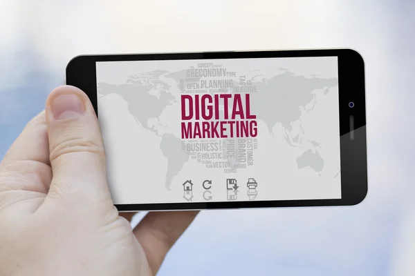 Mozgatható telefon-val digitális marketing app — Stock Fotó