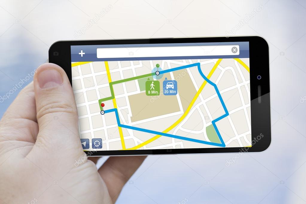 smartphone with map navigator app