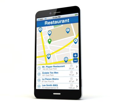 phone with restaurant search app