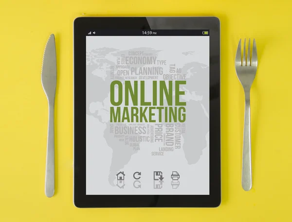 Online marketing on a tablet screen — Stock Photo, Image