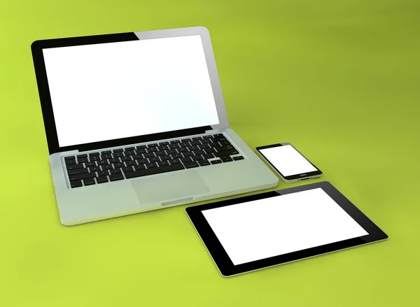 Open laptop with digital tablet and smartphone — Stock Photo, Image