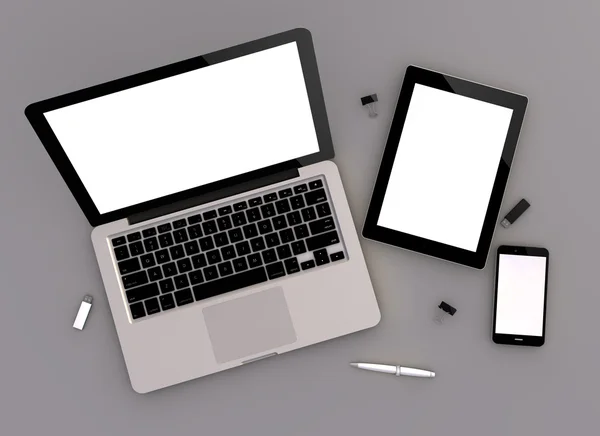 Open laptop with digital tablet and smartphone — Stock Photo, Image