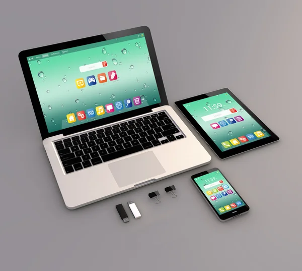 Open laptop with digital tablet and smartphone — Stock Photo, Image